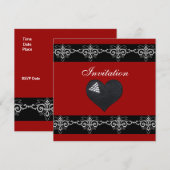 Invitation Toutes les occasions Argent Rouge Coeur (Devant / Derrière)