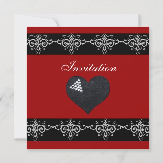 Invitation Toutes les occasions Argent Rouge Coeur (Devant)