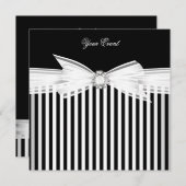 Invitation Toutes les occasions Black Bow White Stripe Party  (Devant / Derrière)