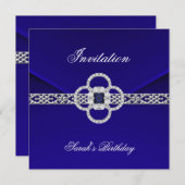 Invitation Toutes les Occasions Bleu Bijou d'argen (Devant / Derrière)