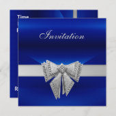 Invitation Toutes les occasions Bleu Bow Argent (Devant / Derrière)