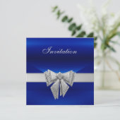 Invitation Toutes les occasions Bleu Bow Argent (Debout devant)
