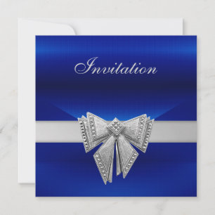 Invitation Toutes les occasions Bleu Bow Argent