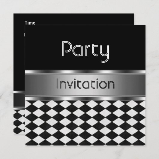 Invitation Toutes Les Occasions Diamant Blanc Noir (Devant / Derrière)