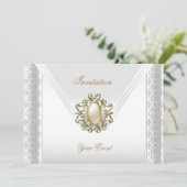 Invitation Toutes les Occasions Élégante Soie Blanc Perle Bij (Debout devant)