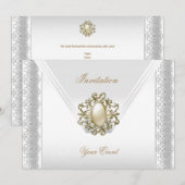 Invitation Toutes les Occasions Élégante Soie Blanc Perle Bij (Devant / Derrière)