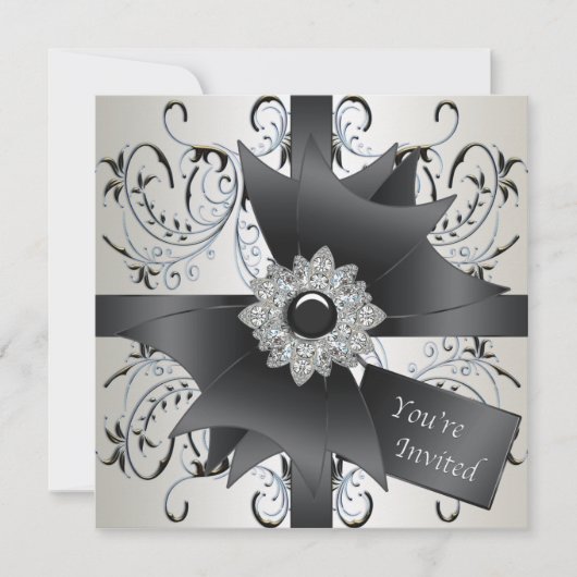 Invitation Toutes les occasions Ivory Blue Black Party Invita (Devant)