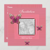 Invitation Toutes Les Occasions Papillon Rose Ajou (Devant / Derrière)