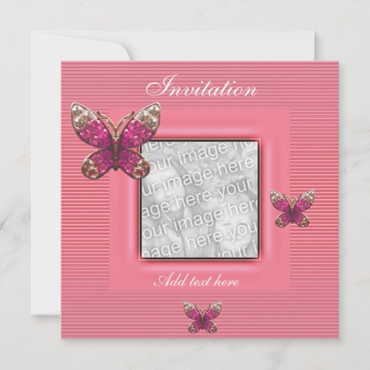 Invitation Toutes Les Occasions Papillon Rose Ajou (Devant)