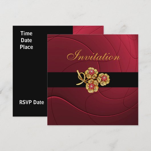 Invitation Toutes Les Occasions Riche Rouge Bijou  (Devant / Derrière)