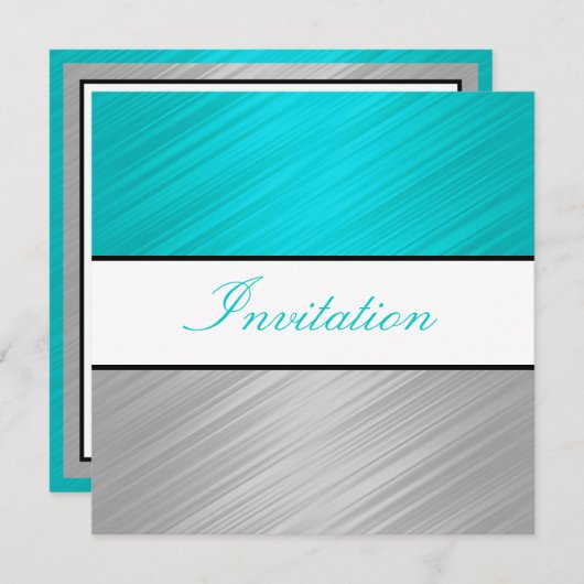 Invitation Toutes les occasions Turquoise Silver Stripes Part (Devant / Derrière)