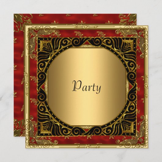 Invitation Toutes les Parties Gold Noir Rouge rétro Invitatio (Devant / Derrière)