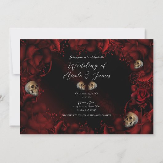 Invitation Toutes les Roses et Crânes rouges Mariage floral f (Devant)