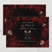 Invitation Toutes les Roses et Crânes rouges Mariage floral f (Devant / Derrière)