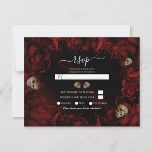 Invitation Toutes les Roses Rouges & Crânes Floral Sombre Mar