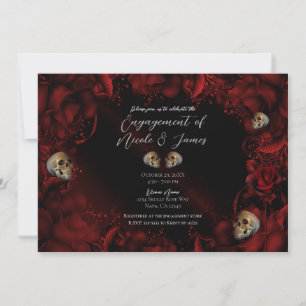 Invitation Toutes les roses rouges et crânes floraux sombres 