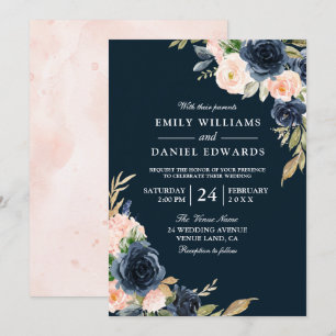 Invitation Toutes les saisons Marine Blush Botanique Floral M