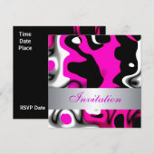 Invitation Toutes Occasions Abstrait Rose Argent (Devant / Derrière)