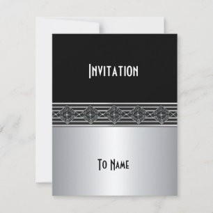 Invitation Toutes Occasions Argent Noir Art Déco