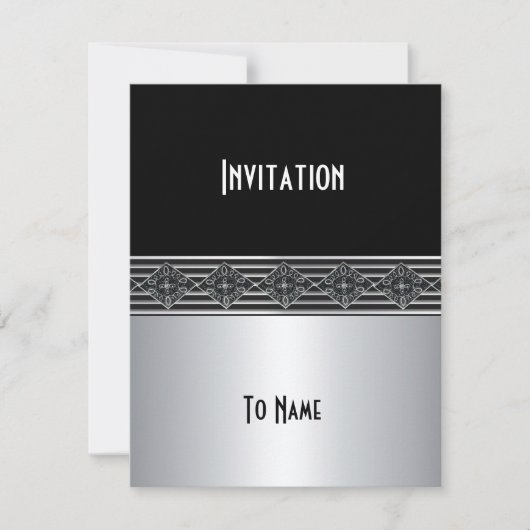 Invitation Toutes Occasions Argent Noir Art Déco (Devant)