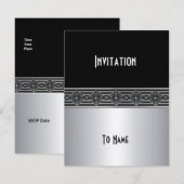 Invitation Toutes Occasions Argent Noir Art Déco (Devant / Derrière)