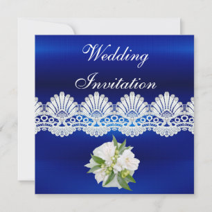 Invitation Toutes Occasions Bleu Blanc Dentelle Fl