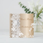 Invitation Toutes Occasions Café Dentelle Fleur Bl (Debout devant)