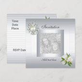 Invitation Toutes Occasions Fleur Argent Ajouter P (Devant / Derrière)