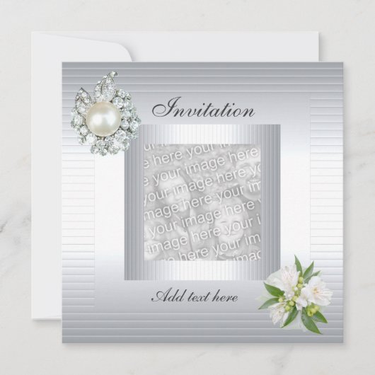 Invitation Toutes Occasions Fleur Argent Ajouter P (Devant)