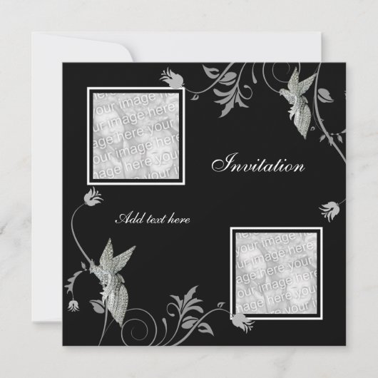 Invitation Toutes Occasions Fleurie Noire Ajouter (Devant)