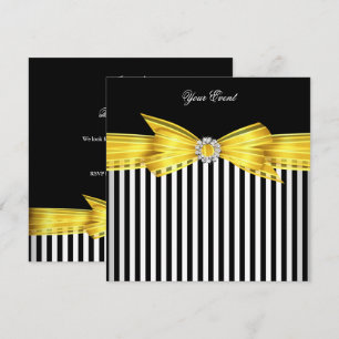 Invitation Toutes Occasions Jaune Noir Blanc Rayure Fête