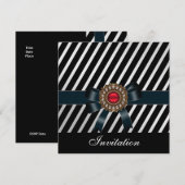 Invitation Toutes occasions Noir blanc rayure Roug (Devant / Derrière)