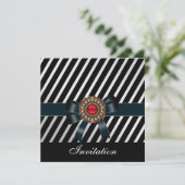 Invitation Toutes occasions Noir blanc rayure Roug (Debout devant)