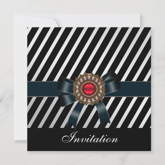 Invitation Toutes occasions Noir blanc rayure Roug (Devant)