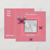 Invitation Toutes Occasions Papillon Rose Ajouter  (Devant / Derrière)