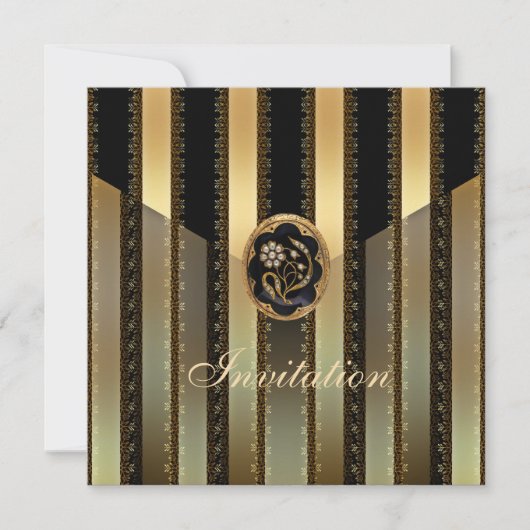 Invitation Toutes Occasions Rayure Noir Or (Devant)