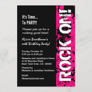 Invitation TOUTES roches d'anniversaire d'ANNÉE ! A14 rose et