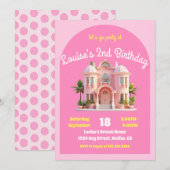Invitation Toy Dream Doll House Rose Anniversaire (Devant / Derrière)