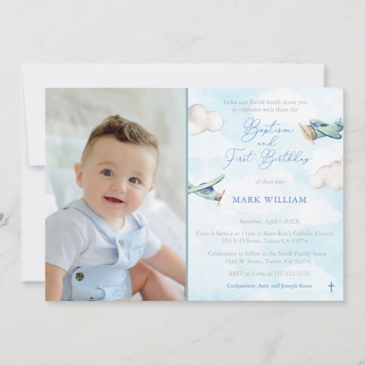 Invitation Toy Plane 1er Anniversaire Baptême Party Photo (Devant)