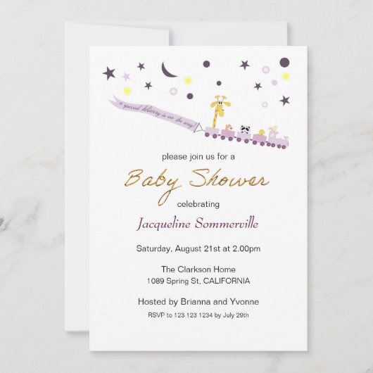 Invitation Toy Train Animal Passengers Baby Shower (Devant)