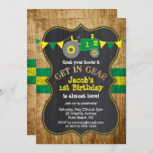 Invitation Tracteur 1er anniversaire Boy Party Vert Jaune (Devant / Derrière)