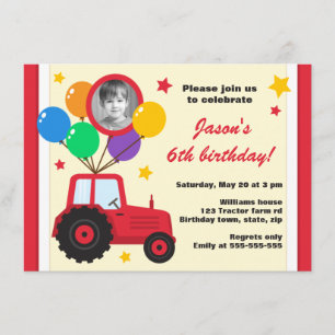 Invitation Tracteur agricole avec ballons photo anniversaire