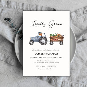 Invitation Tracteur agricole local Baby shower d'ours en pelu