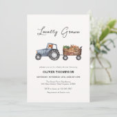 Invitation Tracteur agricole local Baby shower d'ours en pelu (Debout devant)