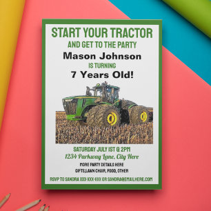 Invitation Tracteur amusant Anniversaire Équipement agricole 