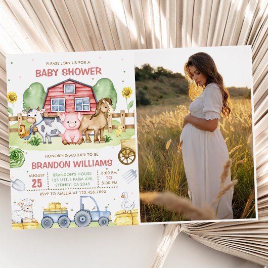 Invitation Tracteur Animaux de ferme Barnyard Baby shower pho