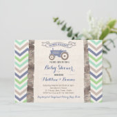 Invitation Tracteur avec Baby shower Chevrons pour garçon (Debout devant)