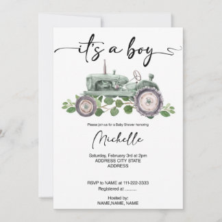 Invitation tracteur bébé douche