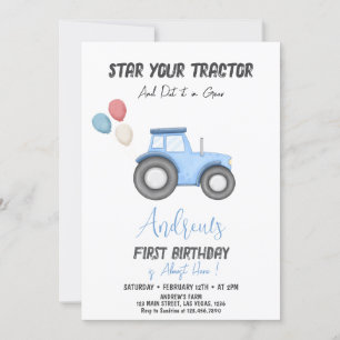 Invitation Tracteur bleu, tout âge, anniversaire