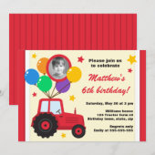 Invitation Tracteur de ferme avec la photo d'anniversaire de (Devant / Derrière)